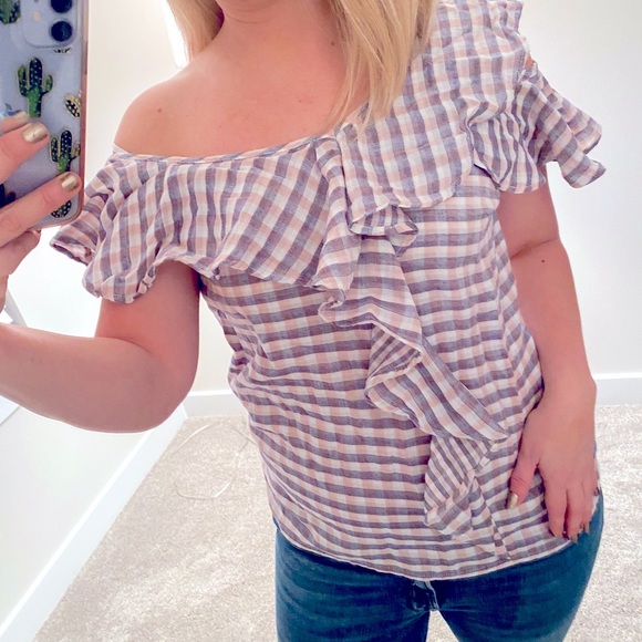 Jessica Simpson Checked Ruffle Top -S - Picture 2 of 9
